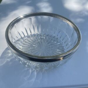 Vintage Cut Glass Crystal 9" Serving Bowl With Silver Plated Rim